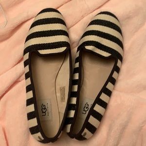 UGG black and cream stripe flats